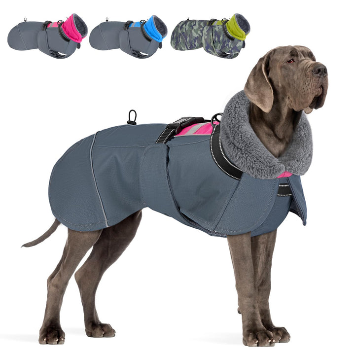 Hundemantel Winter für Grosse Hunde, Wasserdicht Hundejacke mit warmem Fleecefutter und Halsband, Wi