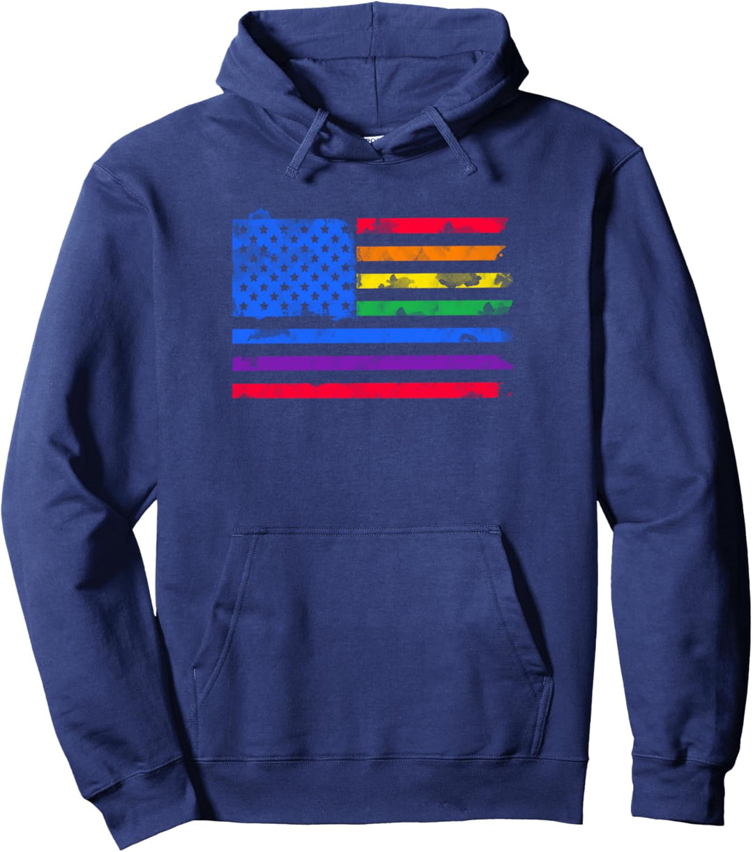 American Rainbow Flag Watercolor Pride Pullover Hoodie