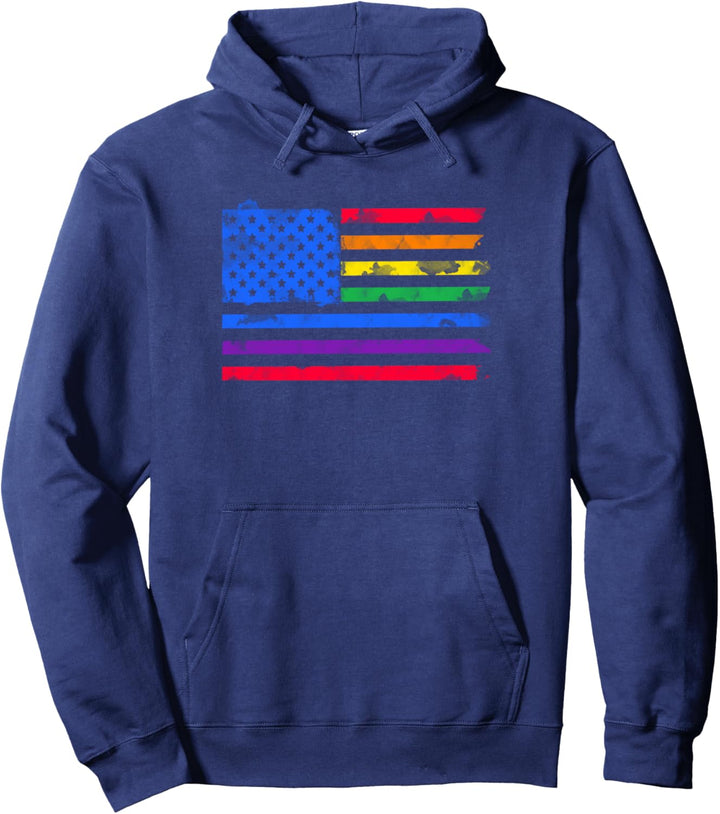 American Rainbow Flag Watercolor Pride Pullover Hoodie