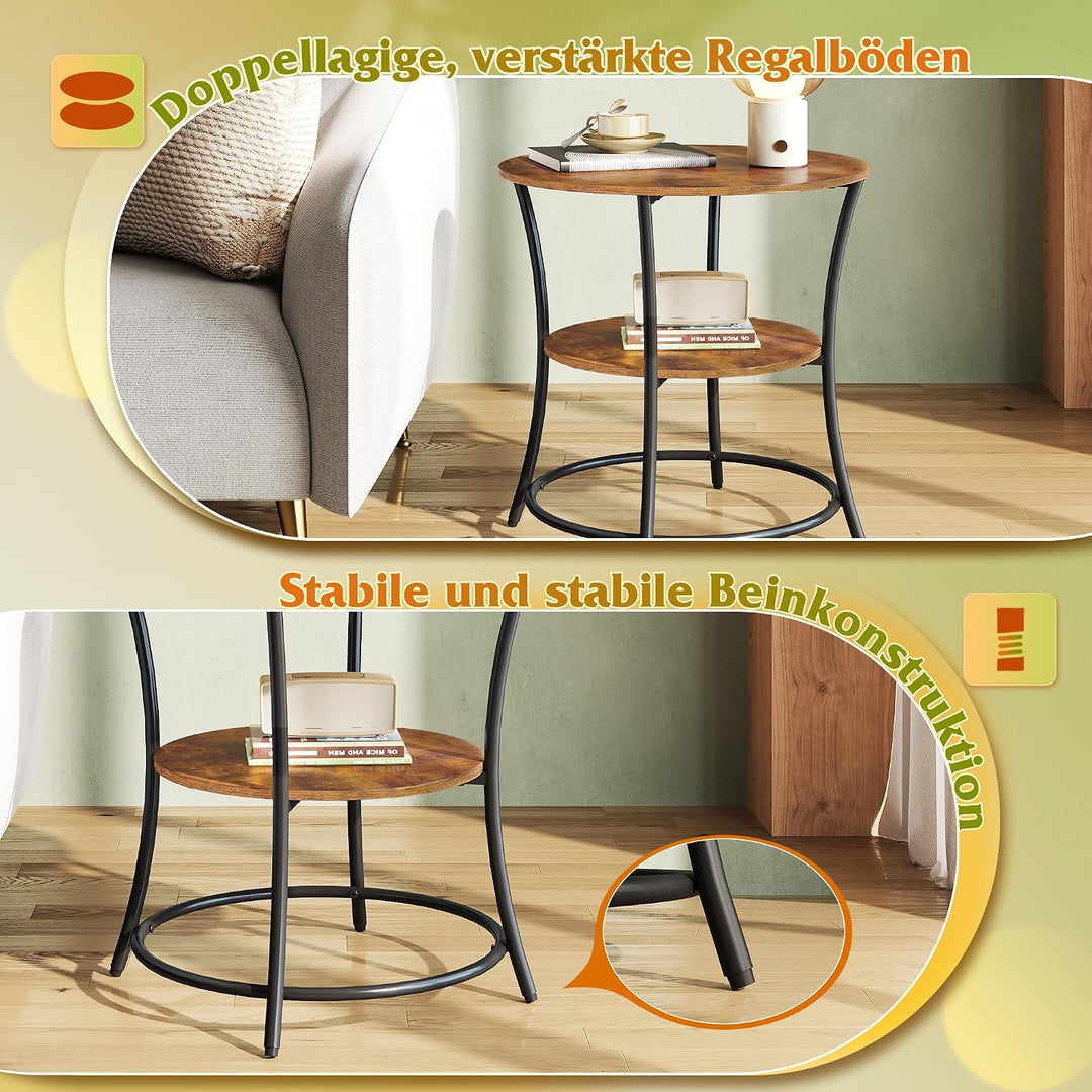 WLIVE Beistelltisch Rund, 2-Stufiger Couchtisch Klein mit Ablagefach, Metallrahmen, Runder Nachttisc