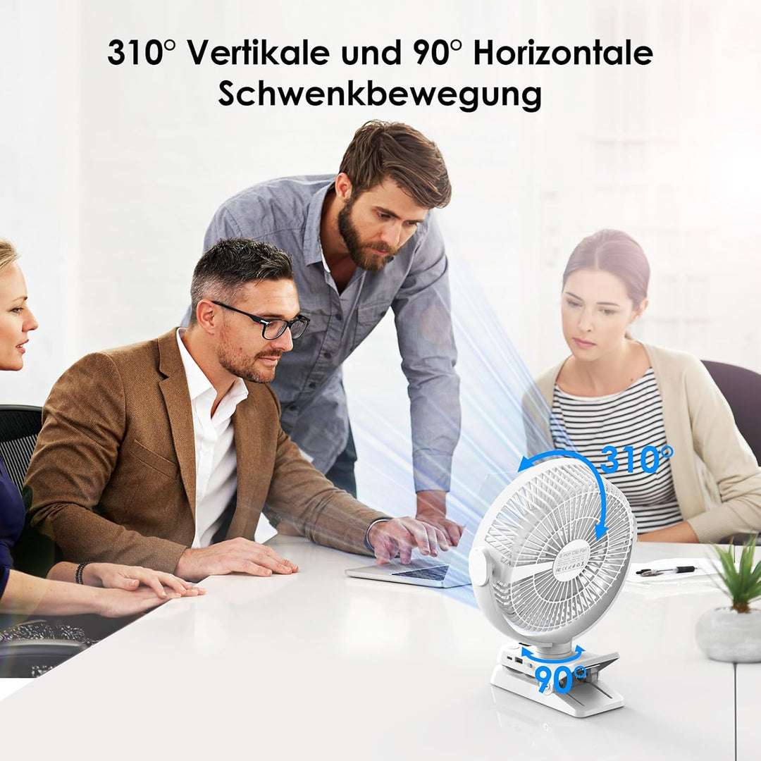 Minthouz 12000mAh Clip Ventilator, 20 cm (8 Zoll USB Tischventilator, 5 Stufen, 29 Stunden Laufzeit,