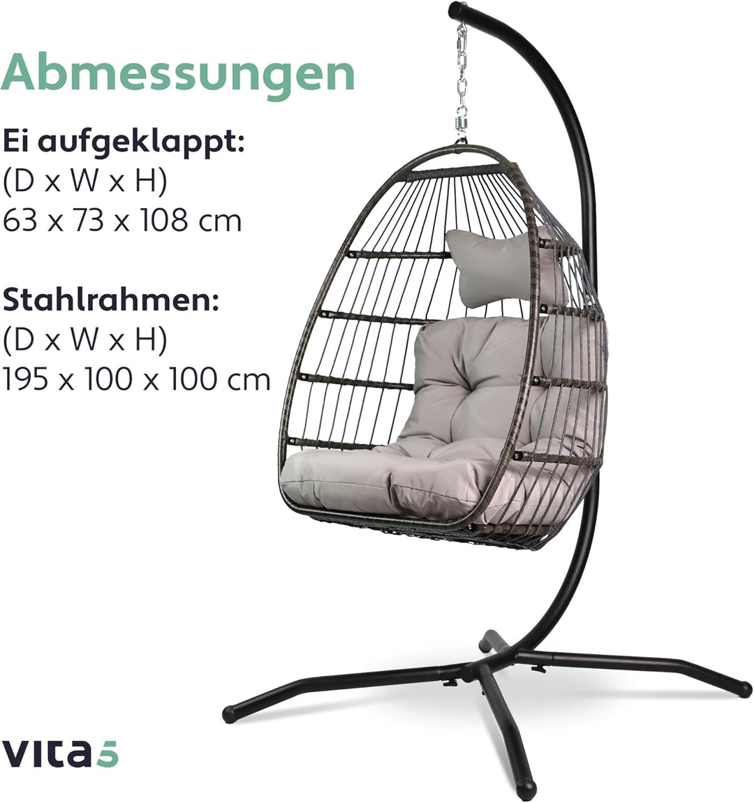 VITA5 Hängesessel mit Gestell - Bequemer Hängekorb Sessel - Rattan Hängesessel Outdoor und Indoor -