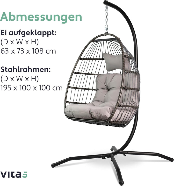 VITA5 Hängesessel mit Gestell - Bequemer Hängekorb Sessel - Rattan Hängesessel Outdoor und Indoor -