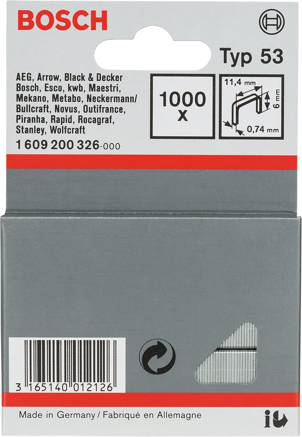 Bosch Accessories Handtacker HT 8 (Holz, Klammertyp 53) &amp; Bosch Professional 1609200326 1000 Tackerk