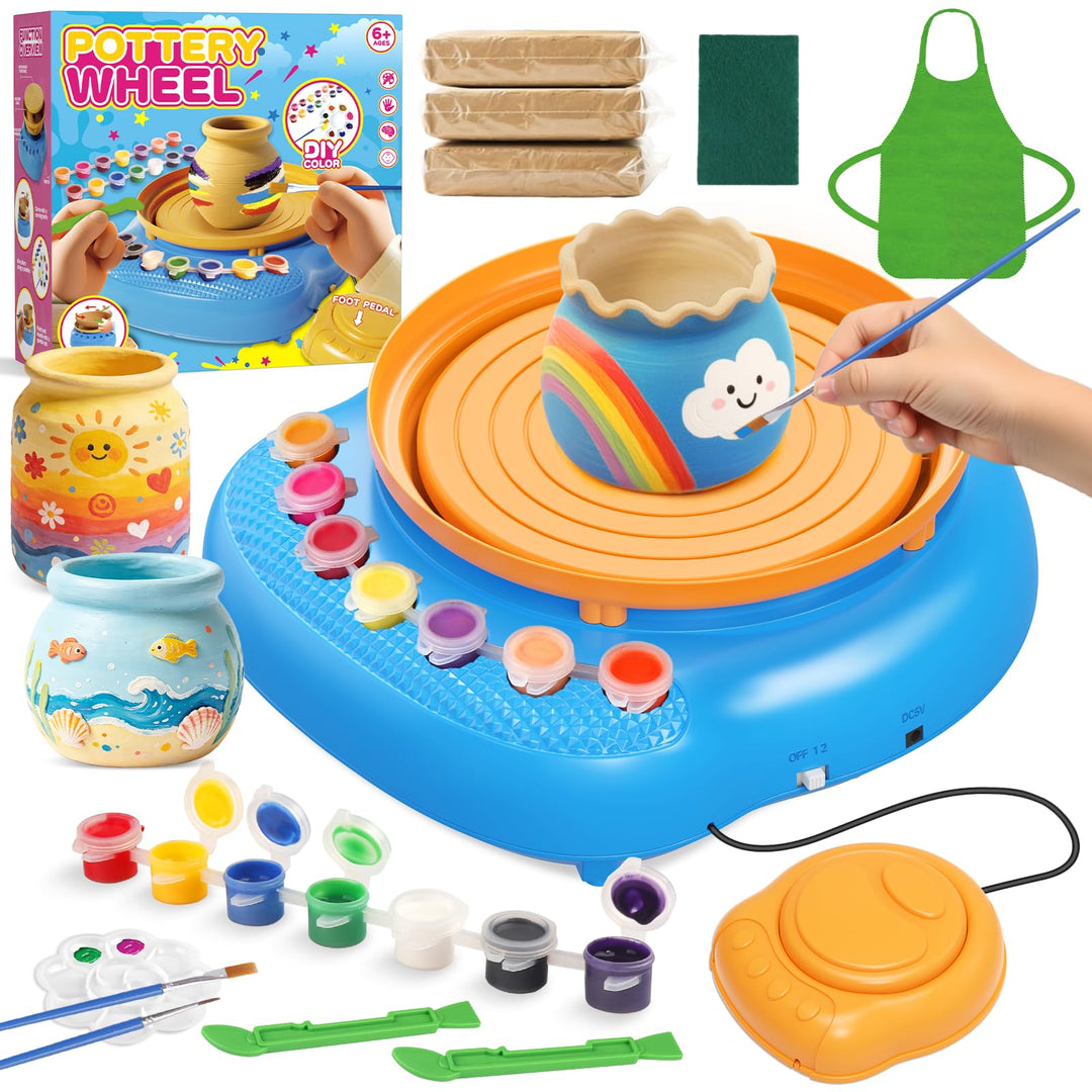 Töpferscheibe Kinder elektrisch,Töpferset 6-12 Jahre mit Ton | Komplettes DIY-Bastelset mit 3x luftt