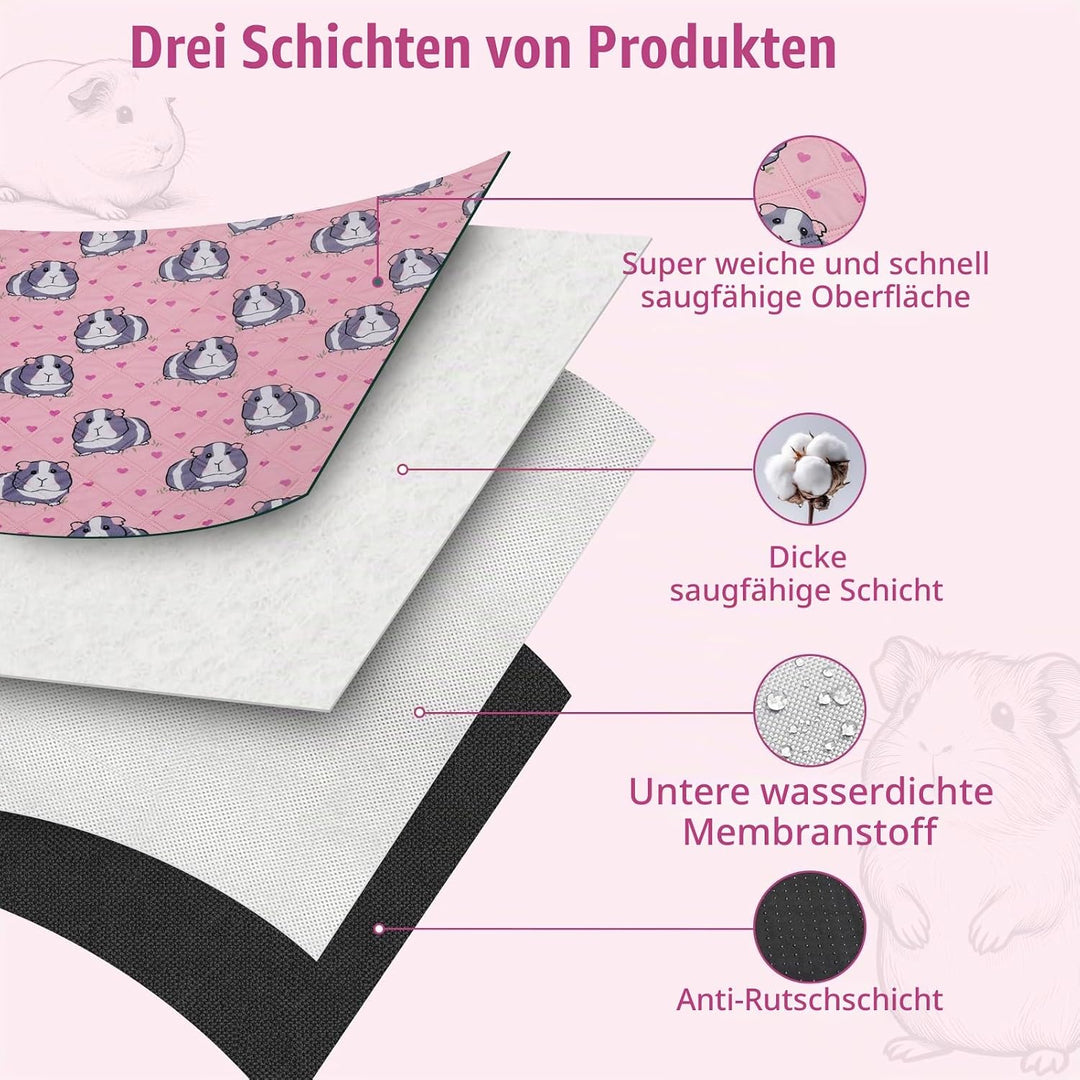 2 Stück PIPI Pads 142x70cm für Meerschweinchen, wasserdichte &amp; rutschfeste Unterlage mit 4 Lagen, su
