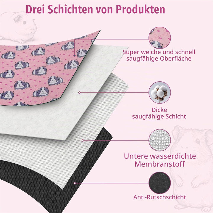 2 Stück PIPI Pads 142x70cm für Meerschweinchen, wasserdichte &amp; rutschfeste Unterlage mit 4 Lagen, su