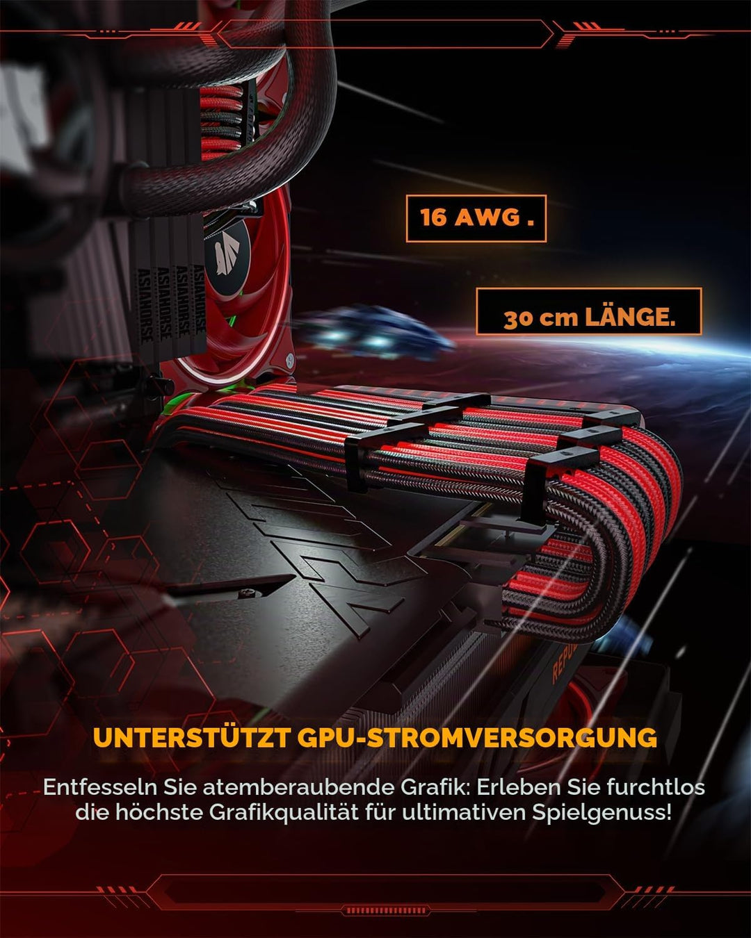 AsiaHorse Aktualisierung 16AWG Sleeved Cable Kit für PC/GPU/CPU, PSU Kabelverlängerung, PC Netzteil