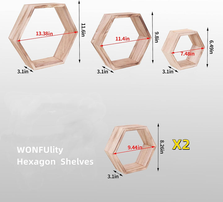 Sechseckige Wandregale Wabenförmige Regale 8er-Set Wandmontierte Holzregale im Landhausstil Wand-Auf