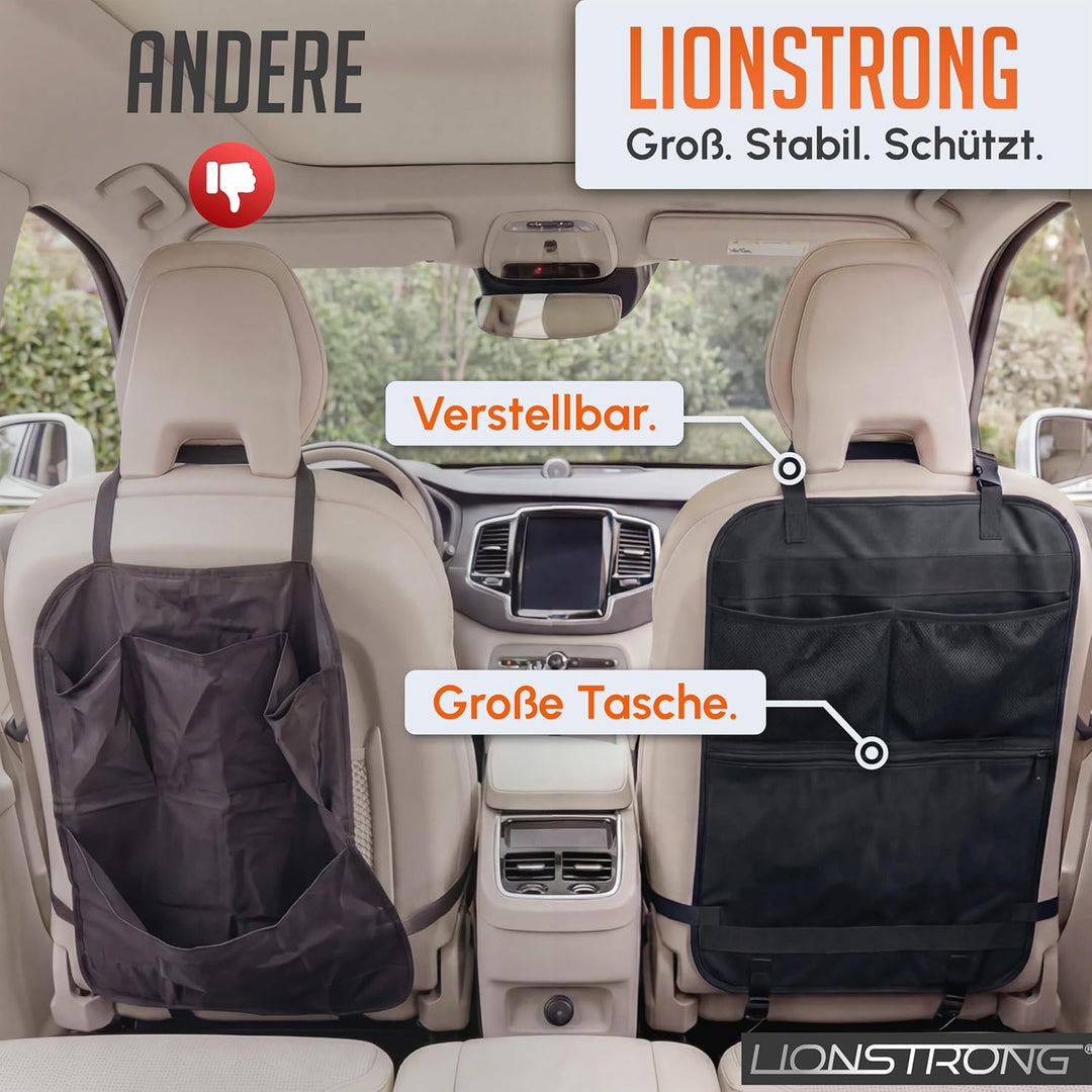 LIONSTRONG® Auto Organizer Kinder Rücksitz schwarz [WASSERDICHT] - Rückenlehnenschutz Auto Kinder un