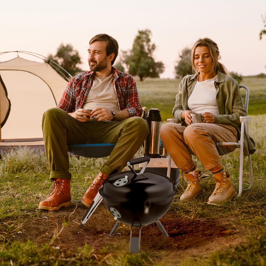 Relaxdays Kugelgrill, tragbar, Ø 37 cm, Picknickgrill für Garten & Park, Holzkohlegrill mit Deckel,