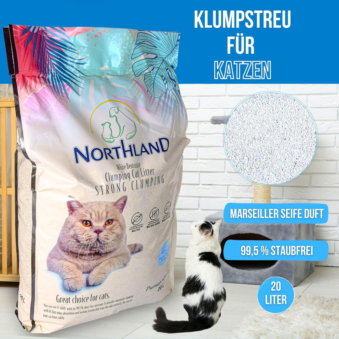 Katzenstreu Marseiller Seife Duft 20L | 100% Natürlich & 99,5% Staubfrei | Extra Stark Klumpend & Ge