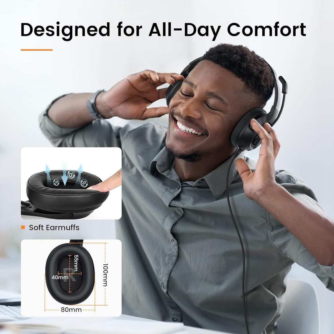 EKSA H2 USB Headset mit Mikrofon, Office PC Headset mit ENC Mic, Stummschalter & Lautstärkeregler, O