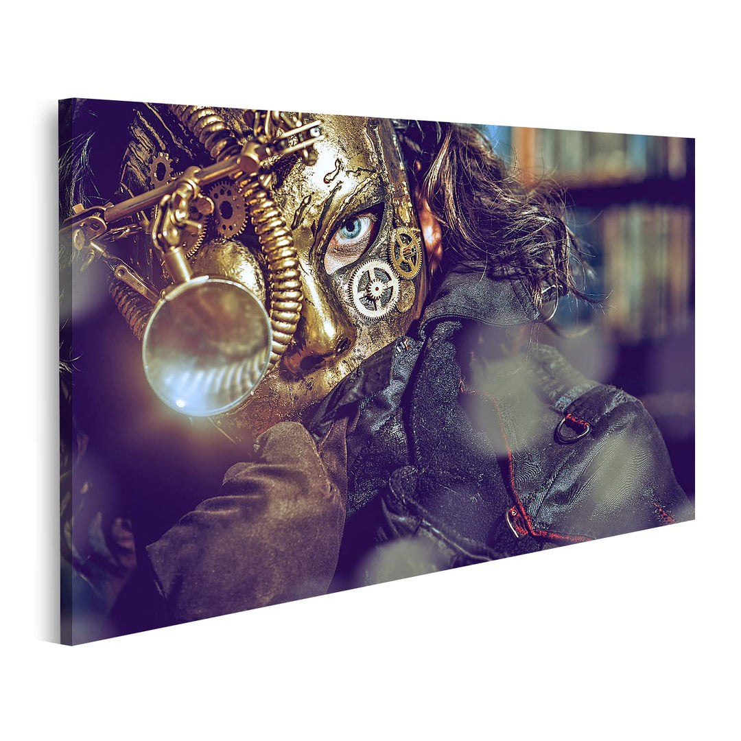 islandburner Bild auf Leinwand Steampunk Mann mit verschiedenen mechanischen Geräten Phantasie Bilde