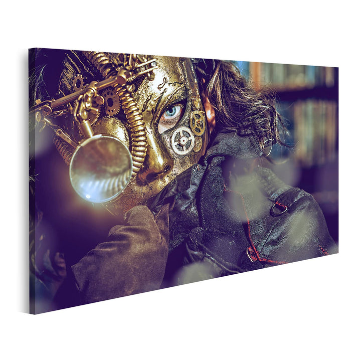 islandburner Bild auf Leinwand Steampunk Mann mit verschiedenen mechanischen Geräten Phantasie Bilde