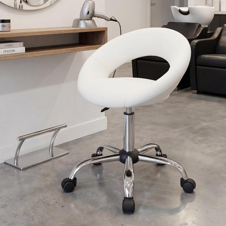 Duhome Drehstuhl mit Rollen, Rollhocker Kunstleder Drehhocker Schminktisch Hocker mit Lehne Arbeitsh