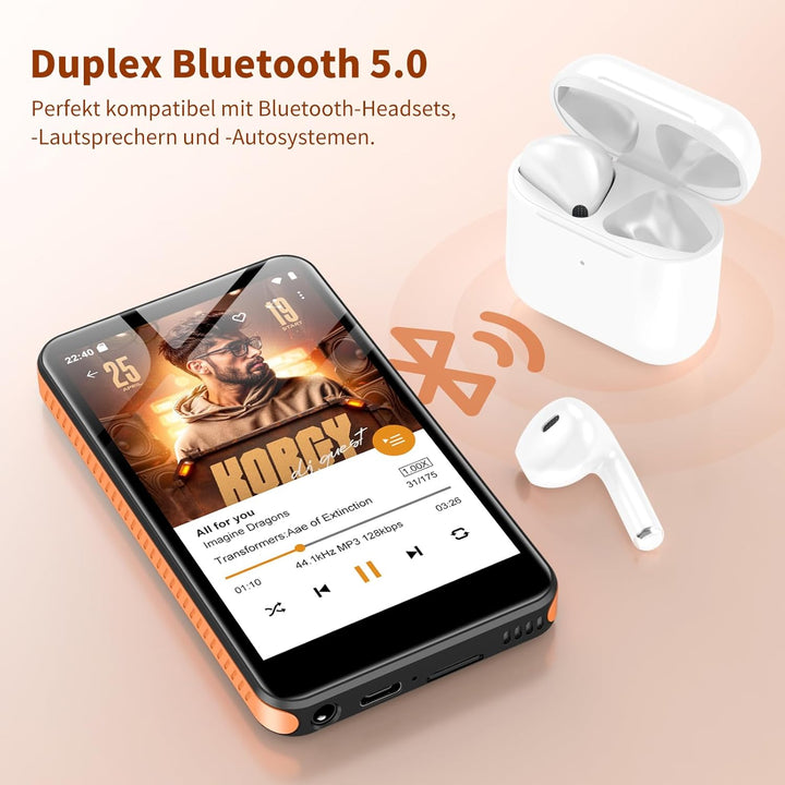 MP3 Player mit Bluetooth und WiFi, Android 13 MP3 MP4 Player mit 4“ Touchscreen und Lautsprecher, 4G