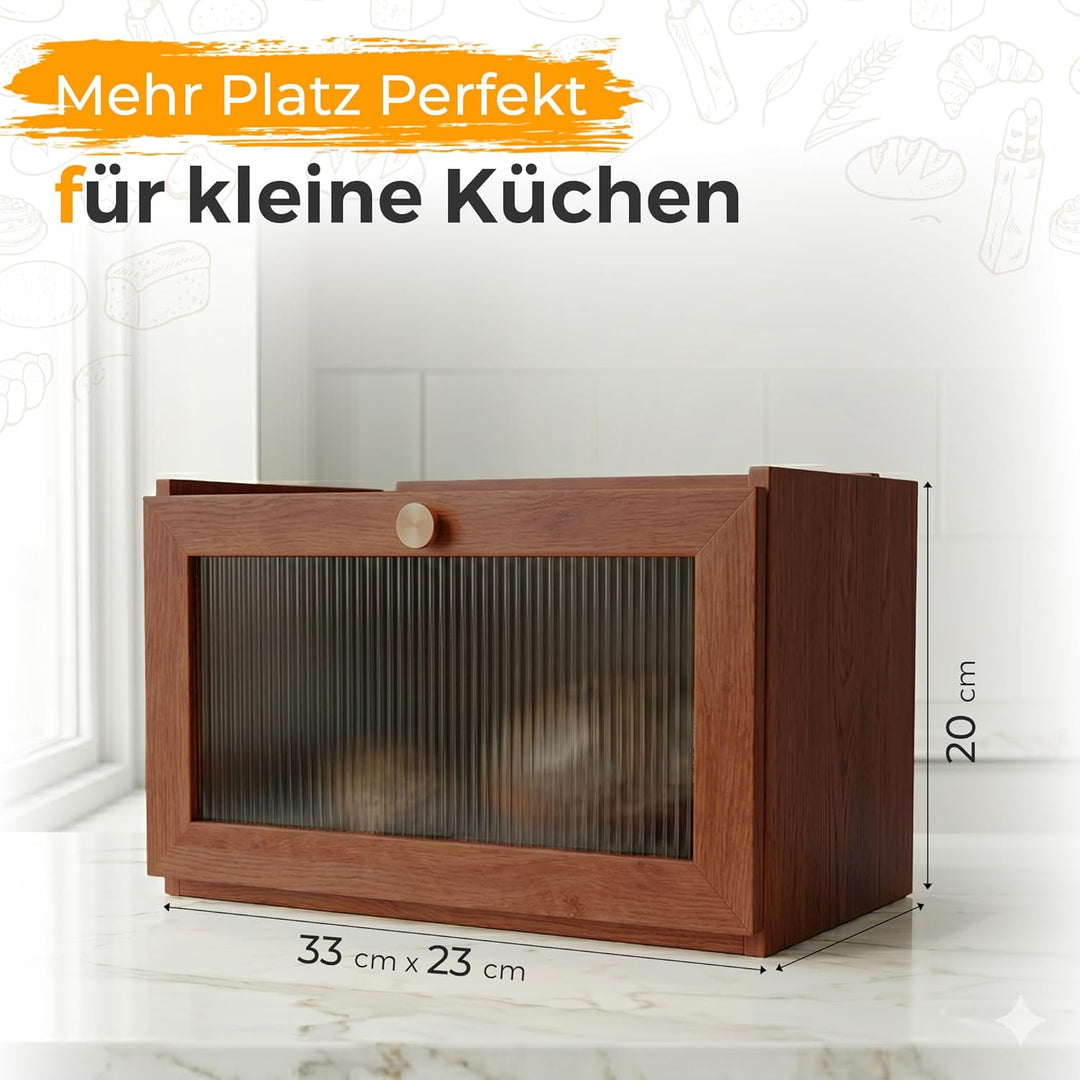 AH® Brotkasten Holz Vintage mit Sichtfenster – Brotbox mit Belüftung – Bread box– Brotbewahrung im L