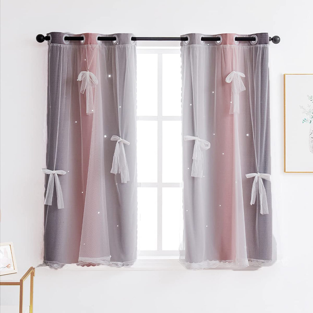 Yancorp Vorhänge für Mädchenzimmer, Kinderzimmer, ausgehöhlter Sternenvorhang, 160 cm Länge, Raumver