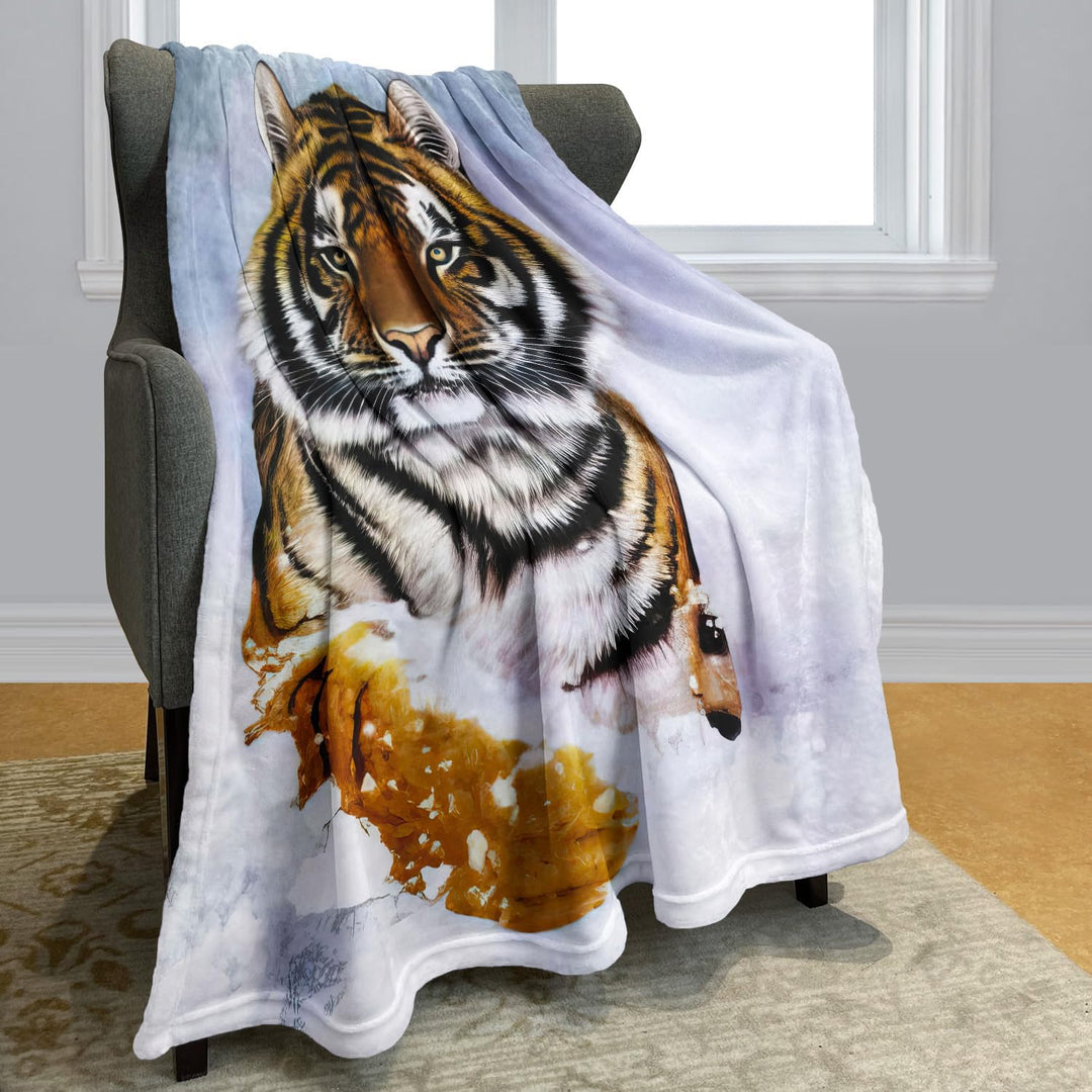 YISUMEI Decke 150x200 cm Kuscheldecken Sanft Flanell Weich Fleecedecke Bettüberwurf Tiger im Schnee