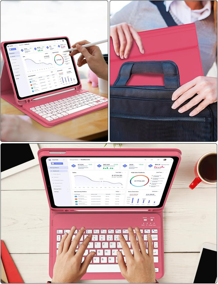 Tastatur Hülle für iPad 10 gen/A16 11 Gen - Soft TPU Rückseite Gehäuse Schutzhülle mit Pencil Halter