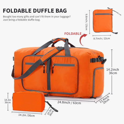 Vomgomfom Leichte Faltbare Reisetasche Gross T Raute Orange 65L+Toilettenbeutel, T Raute Orange 65L+