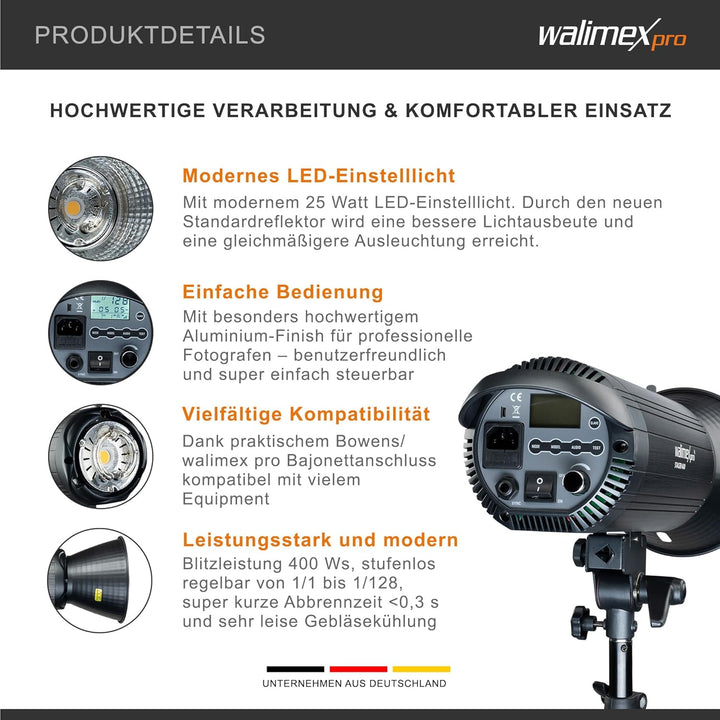 Walimex Pro Stager 400 HSS Studioblitz - leistungsstarker Studioblitz mit 2,4 GHz Empfänger, HSS-Mod