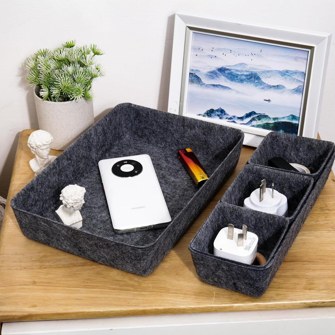 8 x Filz-Schubladen-Organizer-Tablett, flache Schreibtisch-Schmuck-Aufbewahrungsbox, spart Platz auf