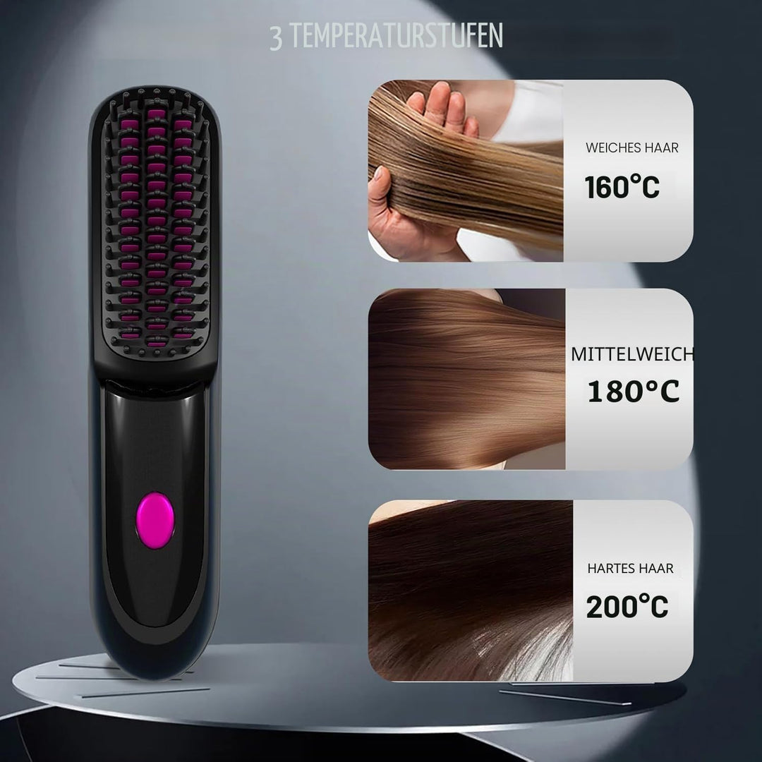 Glättbürste Kabellos, 2026 Neu Haarglätter Bürste, Stylingbürste für Kurze Haare Langes, Tragbare Ha