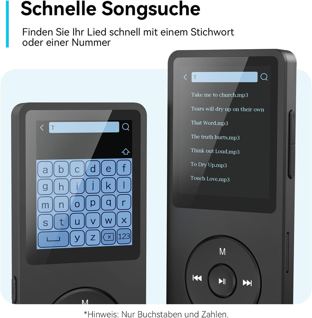 AGPTEK MP3 Player 32GB Bluetooth 5.0, 1.8 Zoll 70 Stunden Wiedergabezeit Digital Kinder MP3 Player m