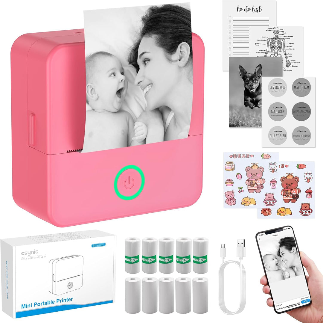 eSynic Mini Drucker – 200 DPI Thermodrucker Bluetooth Drucker für Smartphone, Kompakt und Tragbar, K