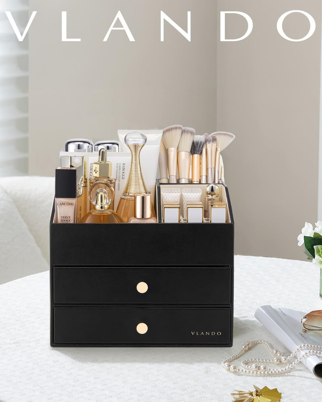 VLANDO Make up Organizer mit 3 Schubladen, Schminktisch Organizer, Kosmetik Organizer, Schmink Organ