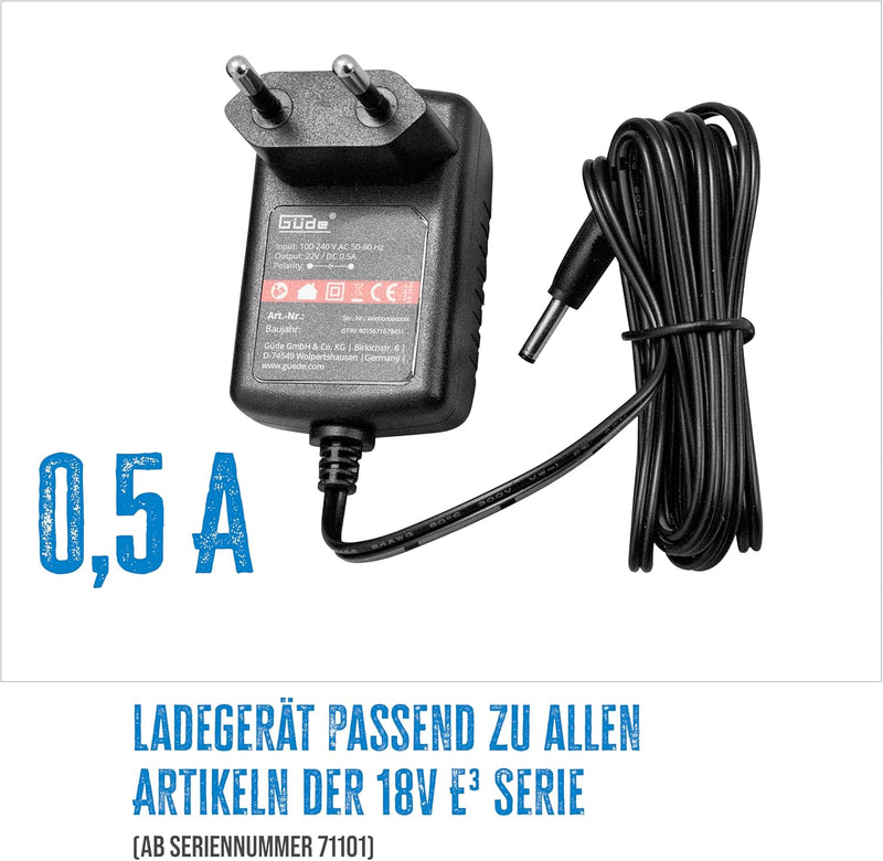 Güde 58539 Ladegerät LG 18-05 I (0,5 A, Easy-Energy-Exchange, Sicherung vor Überlastung, kompatibel