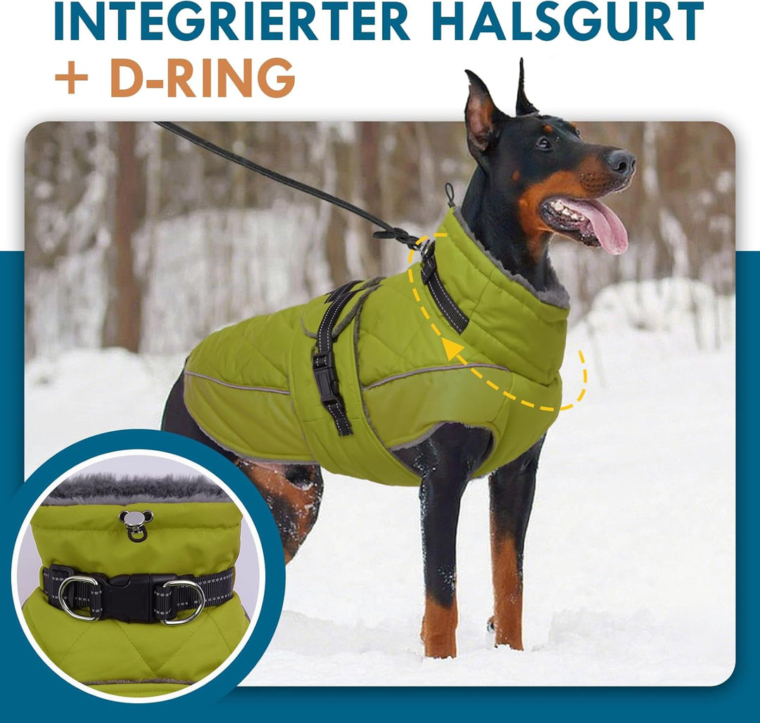 Winterjacke für Hunde - Mit integriertem Geschirr, hohem Kragen & reflektierenden Streifen für älter