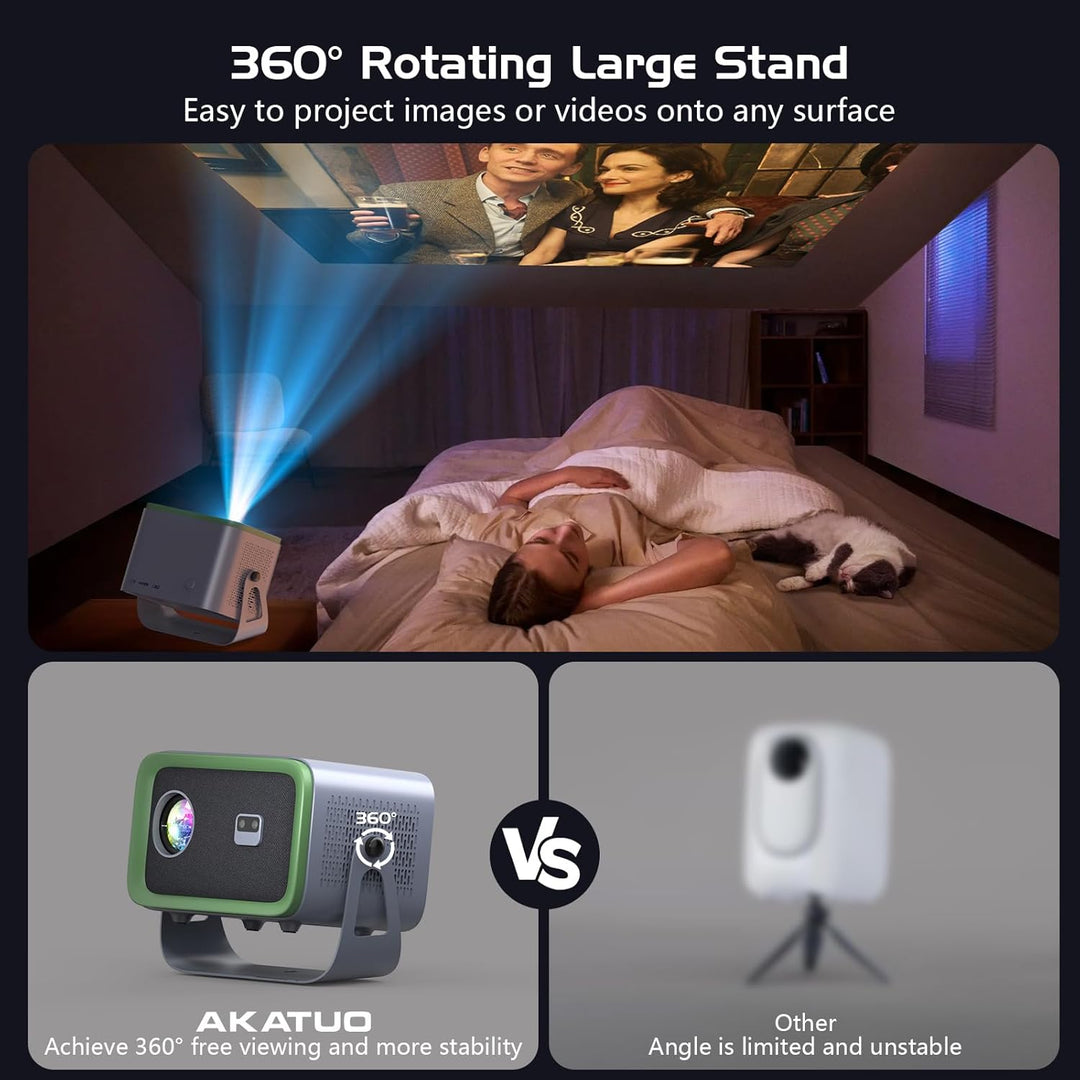 【Auto Fokus/Trapezkorrektur】 Smart Beamer 360 ° Rotation & Zoom 50%, Native 1080P, 4K Unterstützt, A