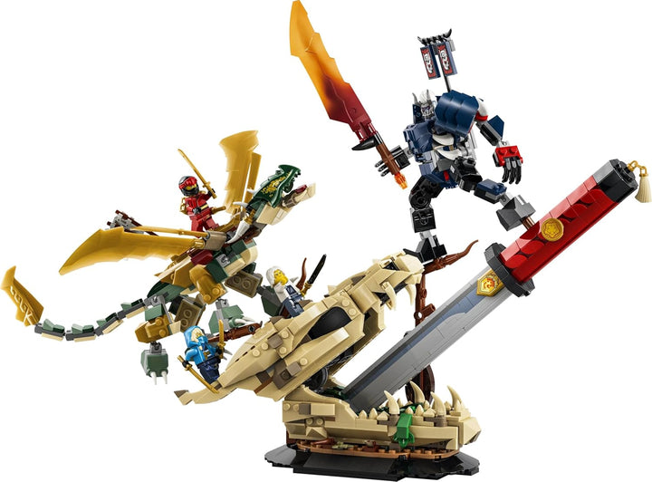 LEGO NINJAGO Showdown auf der Drachenklinge - Ninja Spielzeug mit Drache, Mech Actionfigur & 4 Minif