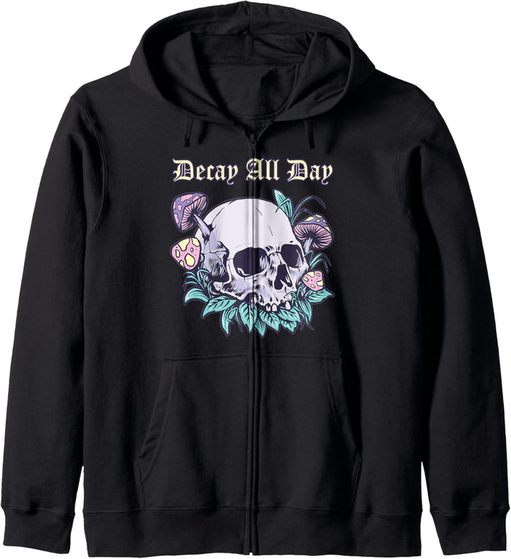 Pastell Gote Schädel Pilze Natur Hexe Goblincore Grunge Kapuzenjacke