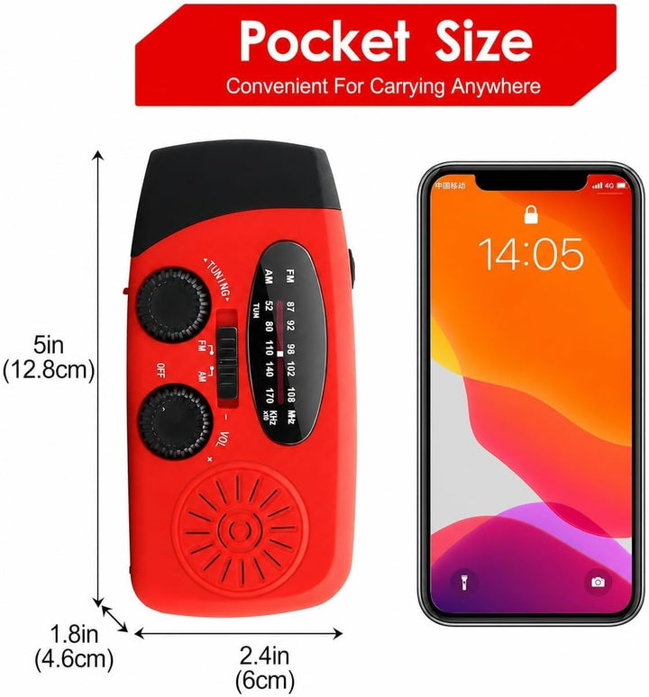 1 Stück Solar Kurbelradio mit 3-LED Taschenlampe | Tragbares 2000mAh NI-MH Notfall Powerbank | IPX3