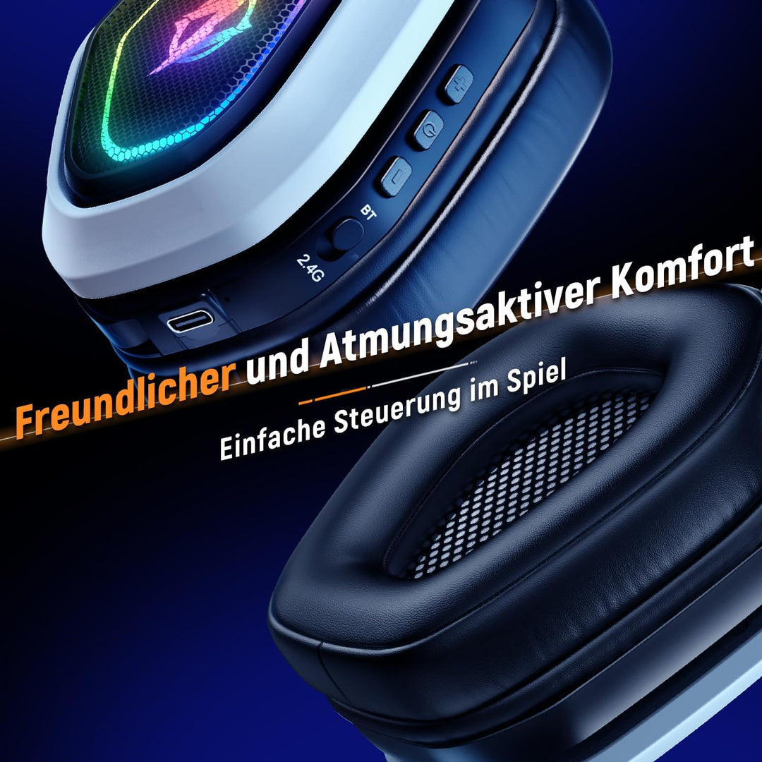 Ozeino OW810 Gaming Headset, Type-C & USB Schnittstelle 2.4GHz Wireless Headset mit, Bluetooth Heads