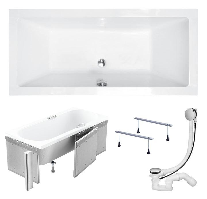 KOLMAN Badewanne QUADRO Rechteck 175x80 mit Styroporverkleidung, Ablaufgarnitur und Füssen Kompletts