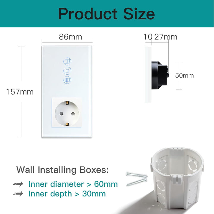 BSEED WiFi Smart Alexa Rollen Schalter mit Normal Steckdose, Kompatibel mit Google Home Tuya, Glas T
