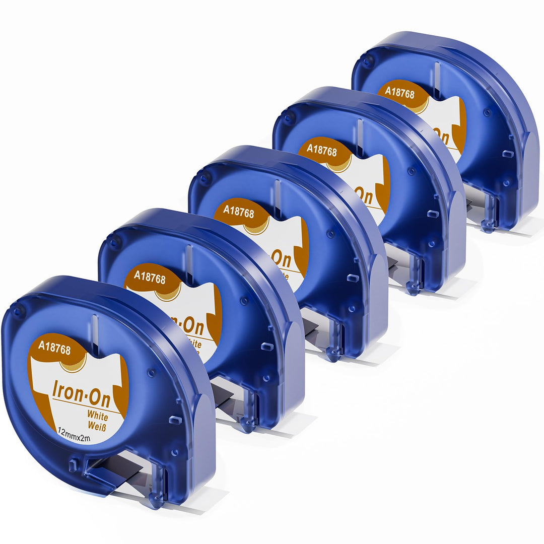 5x Kompatibel mit Dymo Bügeletiketten 12mm x 2m für LetraTag XR LT-100H LT-100T LT-110T, Kompatibel