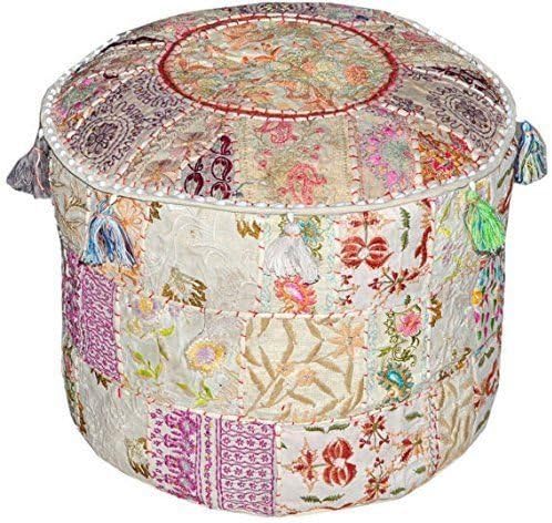 Sophia-Art Indian Embroidered Patchwork Cover Indian Decorative Pouf Indian Comfortable Floor Cotton