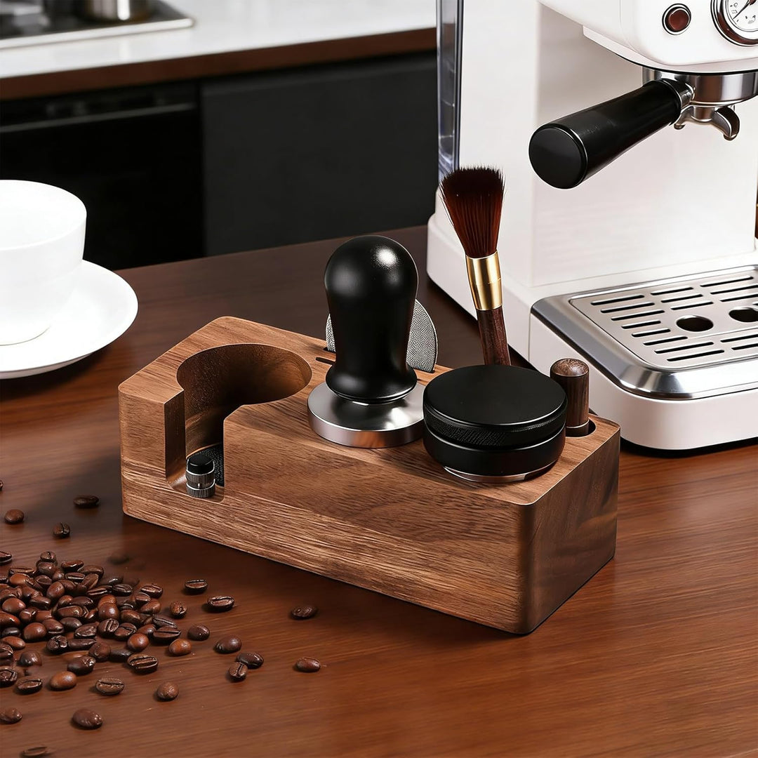 Tamperstation, Tamper Station aus Walnussholz für Siebträger 51mm 54mm, Tamping Station für Barista