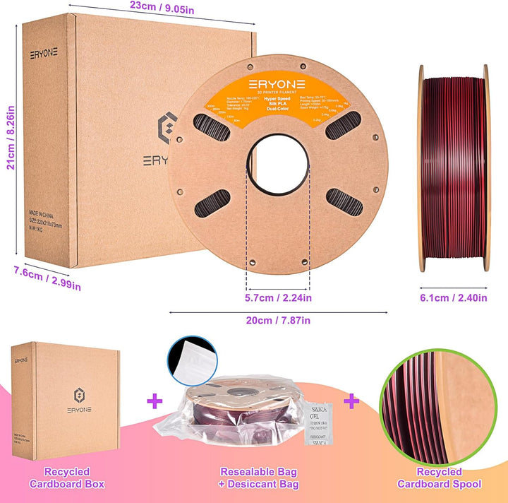 ERYONE High Speed Filament Silk Dual Color 1.75mm +/- 0.03mm, 3D Printing PLA Pro Filament Fit Most