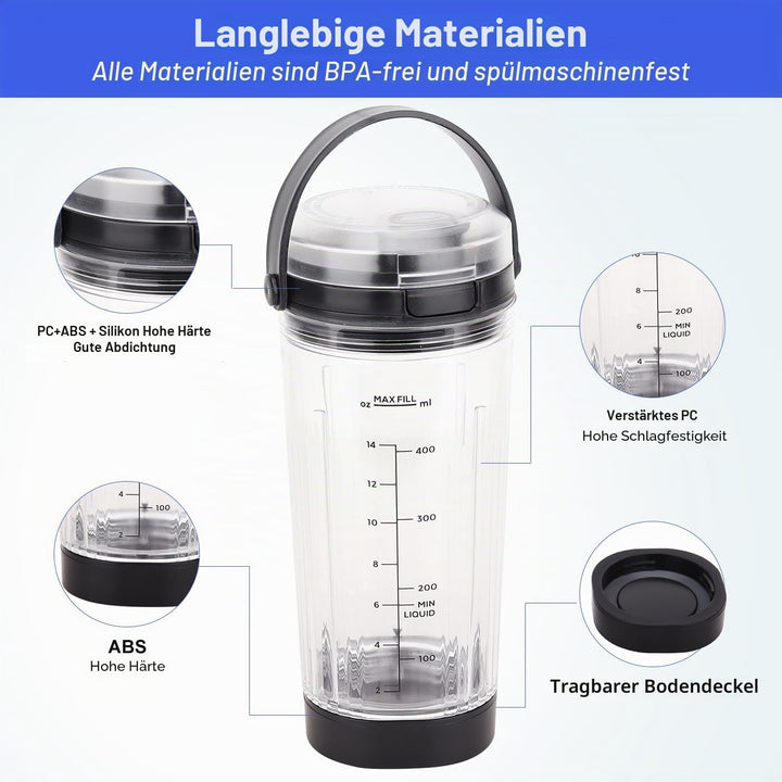 Ersatz-Mixerbecher mit Deckel für Ninja Blast Portable Blender BC100 & BC151 Serie: 510.3 g Blender