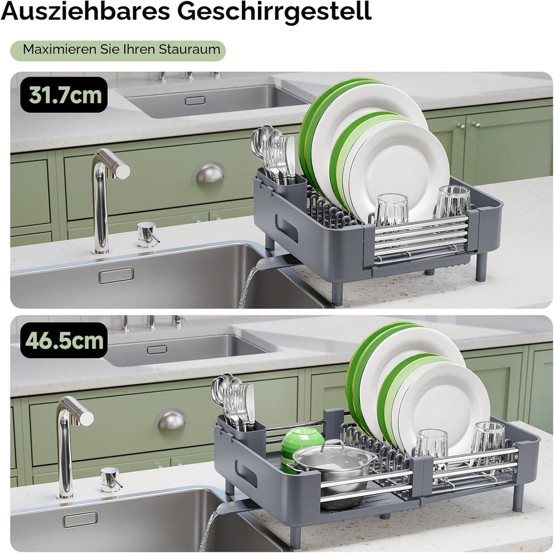 Kingrack Erweiterbares Abtropfgestell, Faltbares Edelstahl Geschirrabtropfgestell mit Abnehmbarem Be