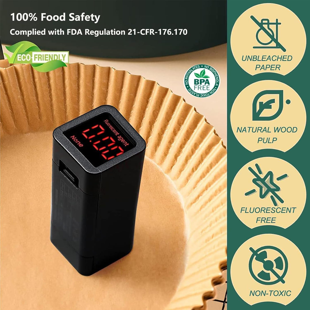 Backpapier für Heissluftfritteuse 8-10L, 100 Stück BPA-frei Verdicktes 23-27cm Airfryer Baking Paper