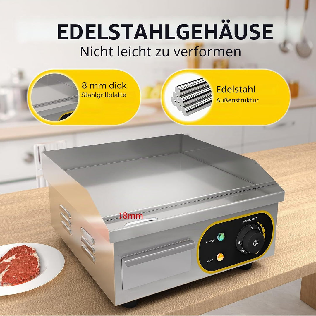 Grillplatte Elektrisch, Profi Gastro Elektrogrill Elektrische Grillplatte Tischgrill mit 36 x 30 cm