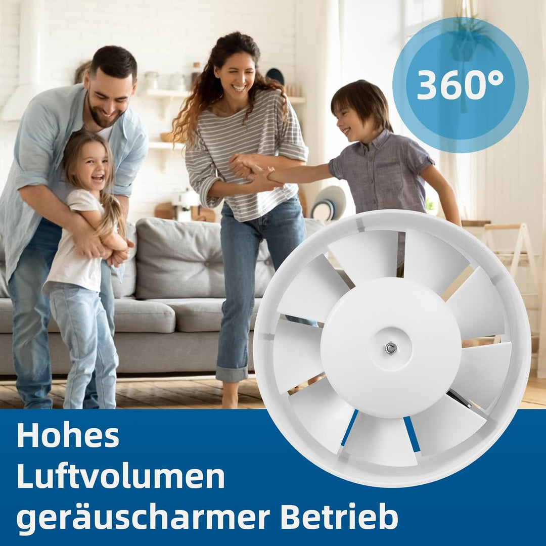 Rohrventilator, Rohrventilator 150mm, 320m³/h, 35dB Leise, Hohe Qualität Abluftventilator, Rohrlüfte